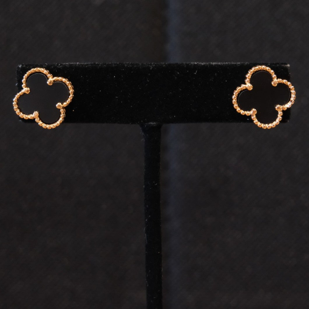 Athena Designs Black Onyx Clover Studs