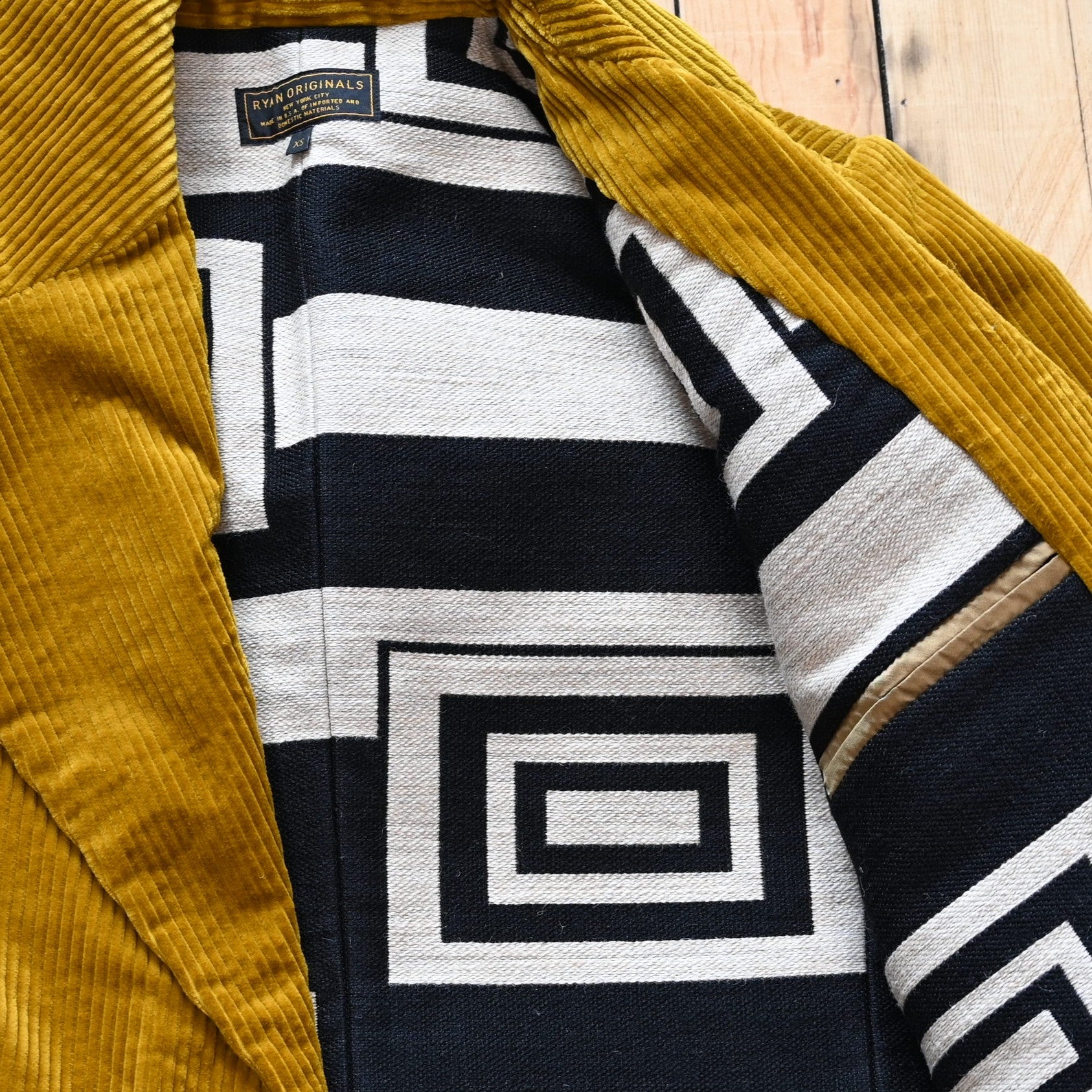 RYAN Originals Gold Corduroy Coat in golden Italian corduroy with blanket lining and horn buttons