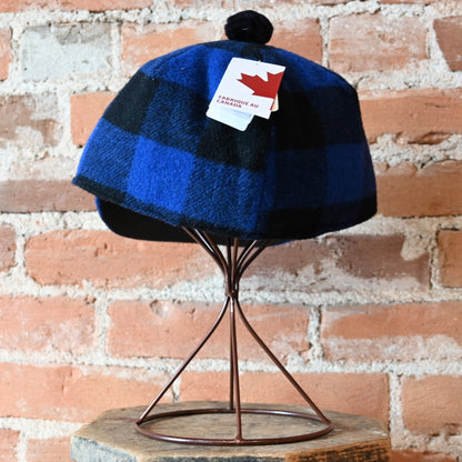 Crown Cap royal and black buffalo check wool stockman cap