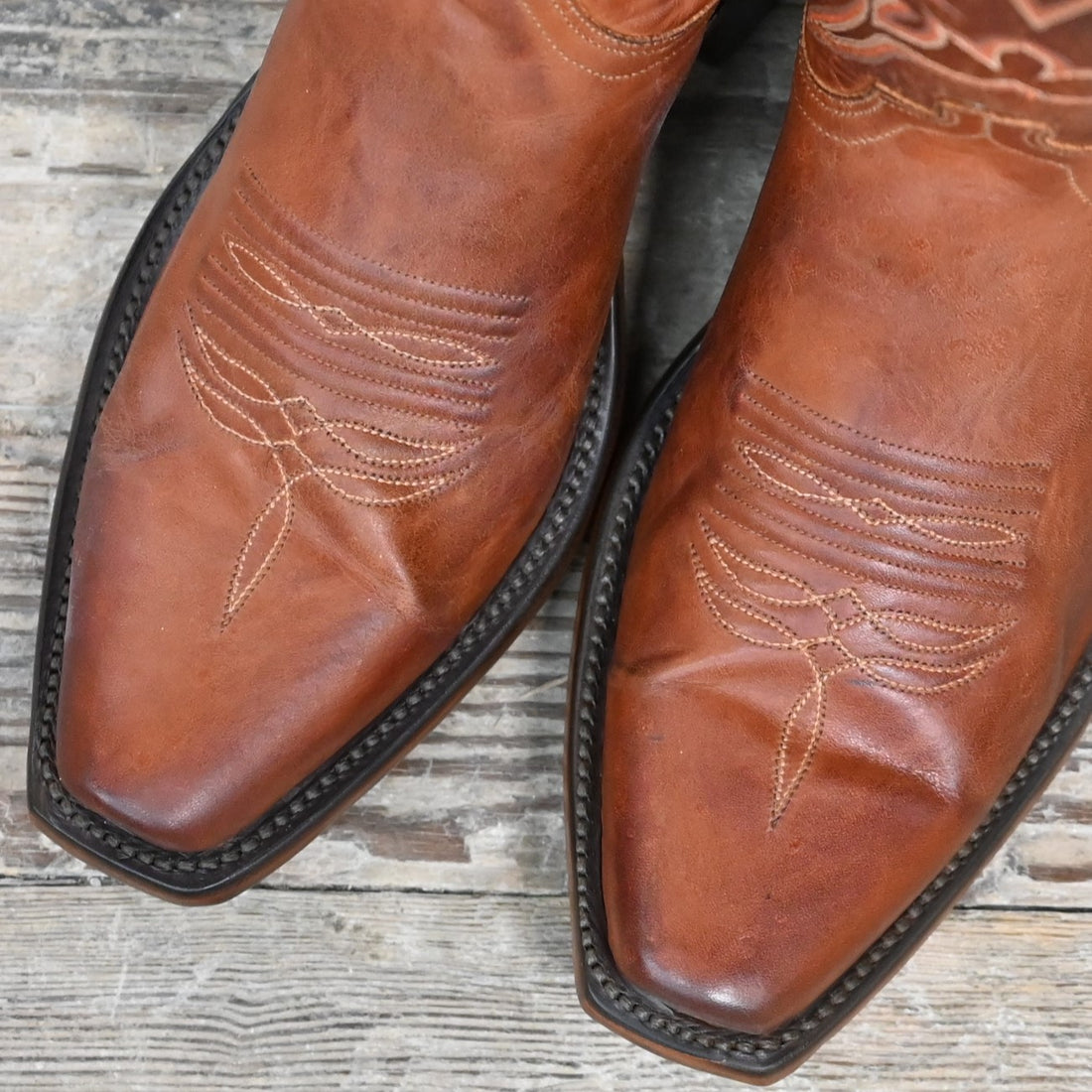 Lucchese Men’s 13-inch calf leather boot in burnished cognac with square toe and tall shaft