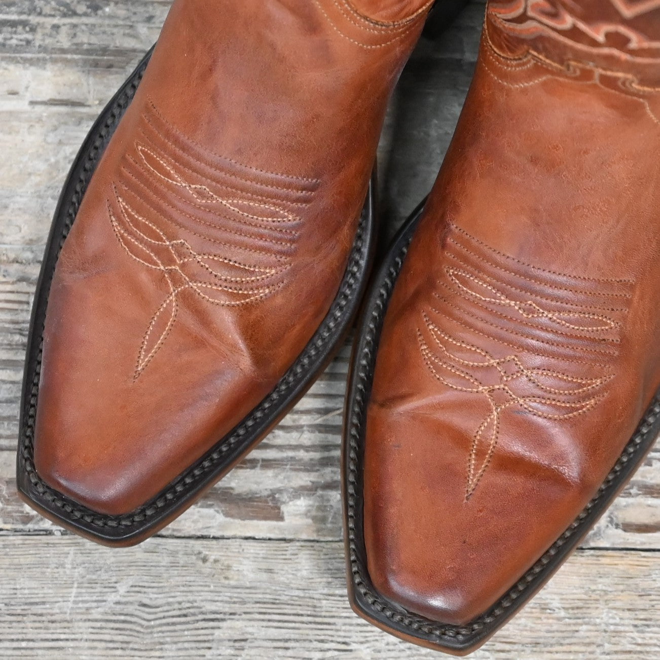 Lucchese Men’s 13-inch calf leather boot in burnished cognac with square toe and tall shaft