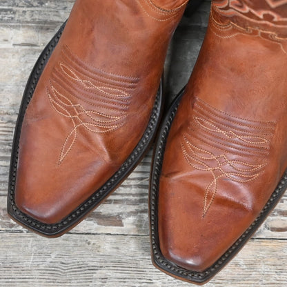 Lucchese Men’s 13-inch calf leather boot in burnished cognac with square toe and tall shaft