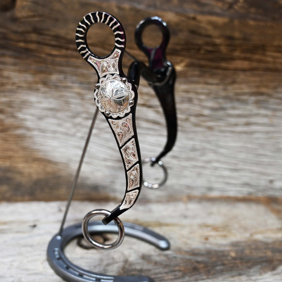 JT Silversmiths Arizona Style Silver Inlay Bit in Black with Lower Polo Mouthpeice