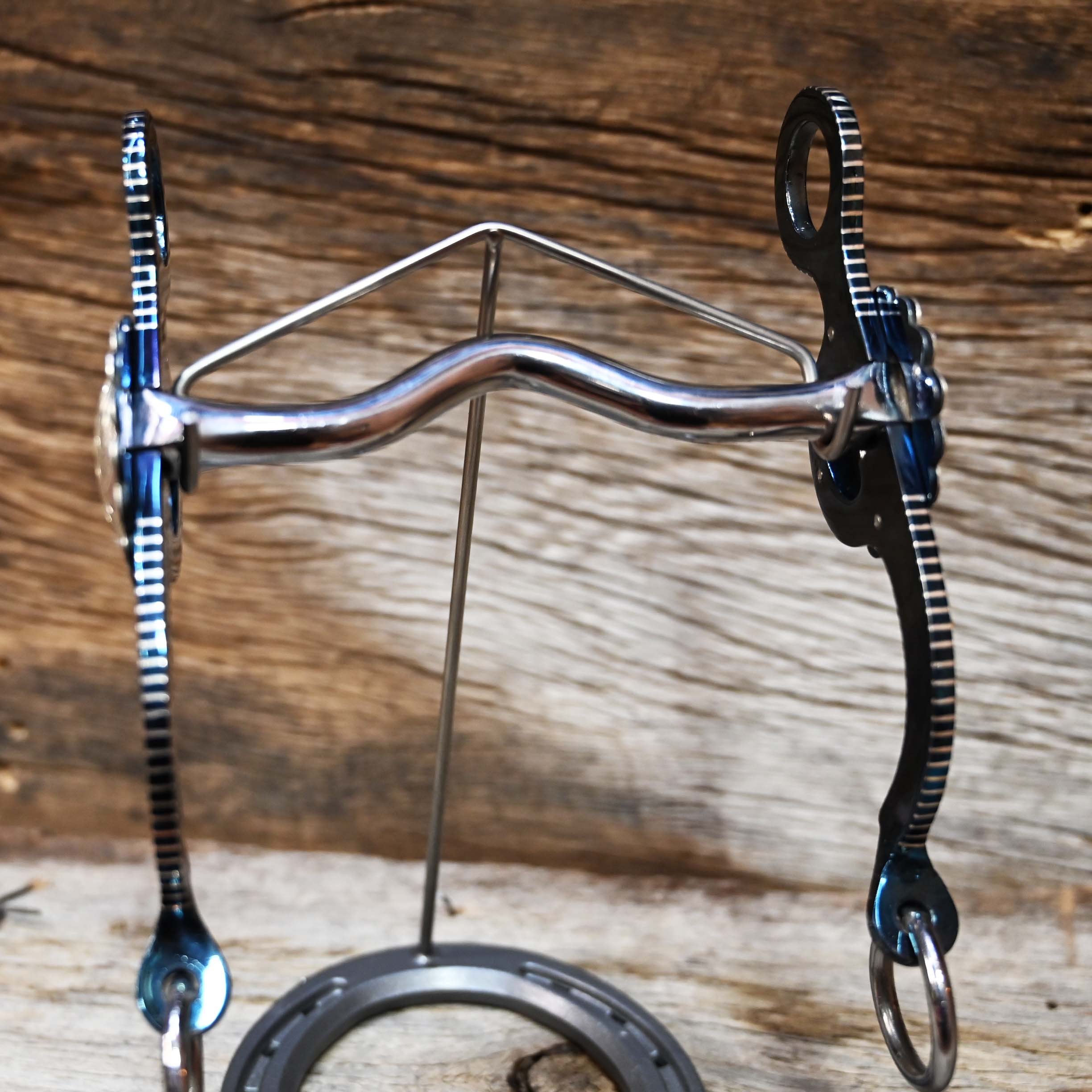 JT Silversmiths Argentine Snaffle Leaves and Concho with  Berry Edge Silver Inlay-Blue